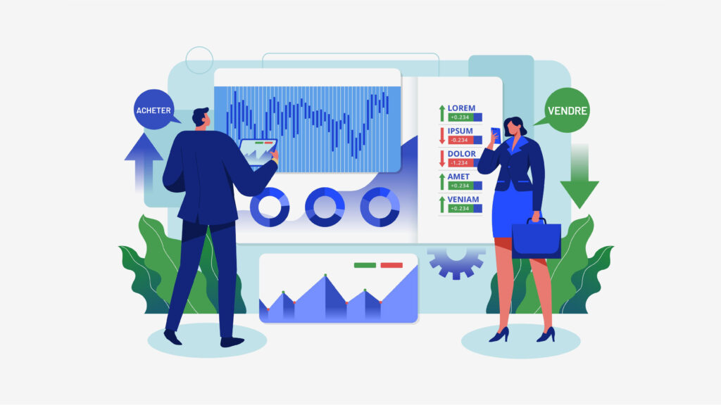 Un homme achète en bourse et une femme vend en bourse