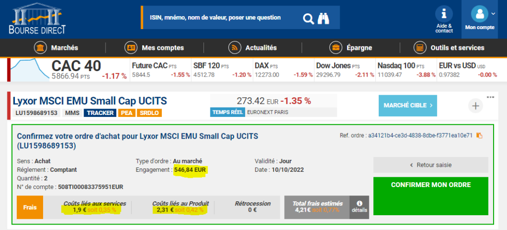 passage d'un ordre d'achat sur bourse direct